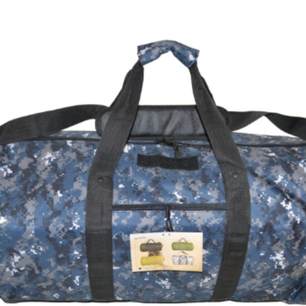 Explorer Tactical Round Navy Digital Heavy Duty Duffel Bag With Shoulder Strap,
